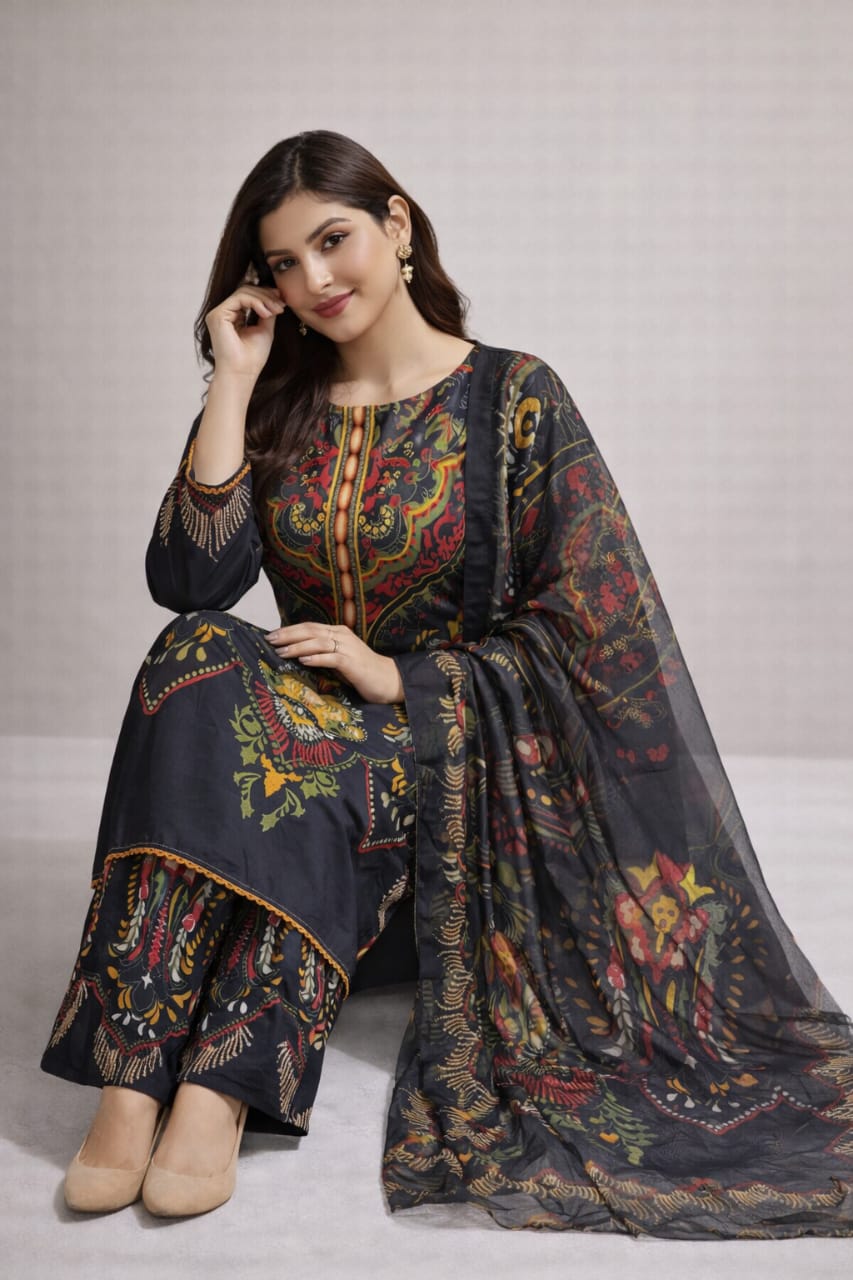 🌸 Femmi Prets Kash 3 Piece Premium 4 Season Lawn Suit – Stitched Pakistani Dress for Women | All Sizes Available