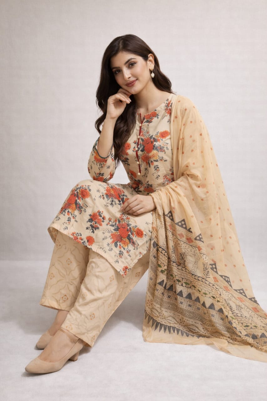 🌸 Femmi Prets Alishba 3 Piece Premium 4 Season Lawn Suit – Stitched Pakistani Dress for Women | Ready to Wear | All Sizes Availabl