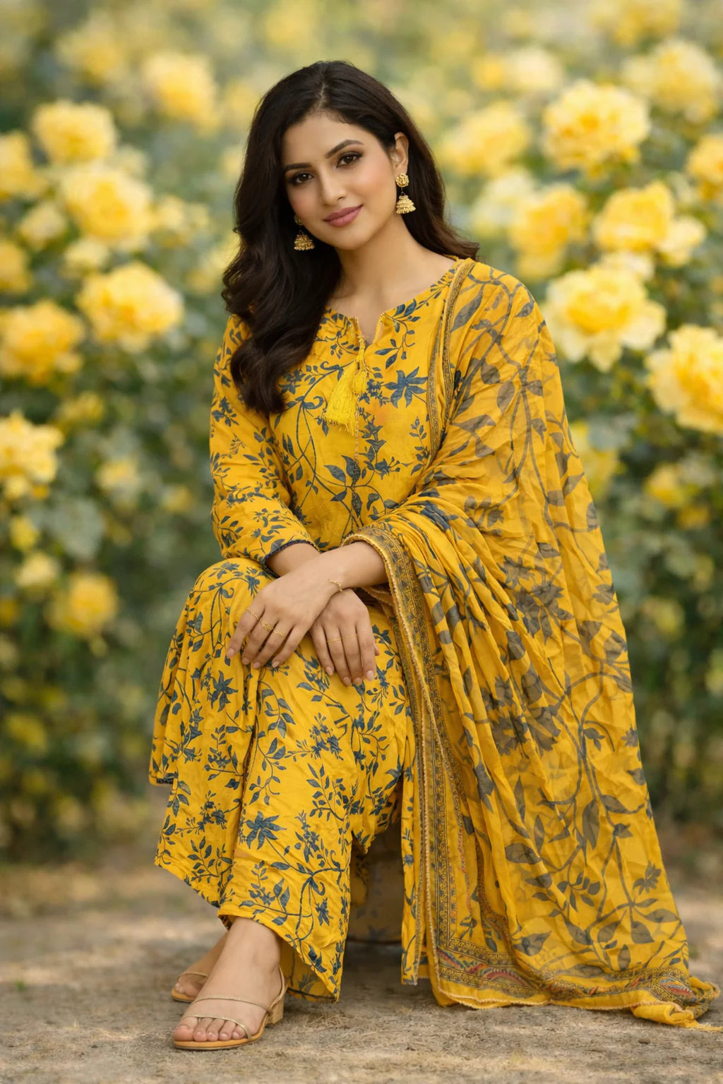 🌻 Femmi Prets Sunflower 3 Piece Premium Lawn Suit