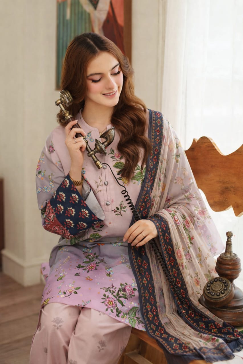 🌿 Femmi Prets Hareesh 3 Piece Premium 4 Season Lawn Suit – Stitched Pakistani Dress for Women | All Sizes Available