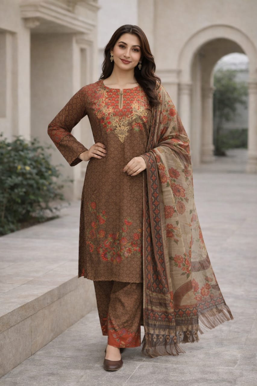 🍦 Femmi Prets Vanilla 3 Piece Premium 4 Season Lawn Suit – Stitched Pakistani Dress for Women | All Sizes Available
