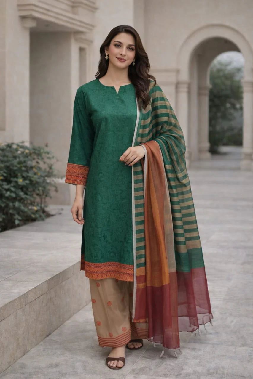 🌿 Femmi Prets Leaf 3 Piece Suit – Premium 4 Season Stitched Lawn Dress for Women | Pakistani Ready to Wear | All Sizes Available