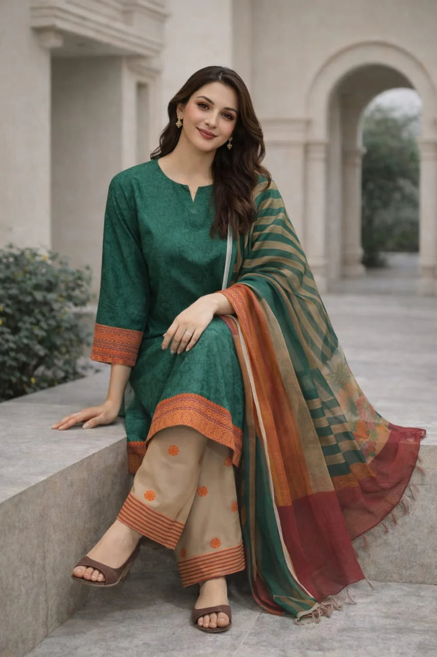 🌿 Femmi Prets Leaf 3 Piece Suit – Premium 4 Season Stitched Lawn Dress for Women | Pakistani Ready to Wear | All Sizes Available