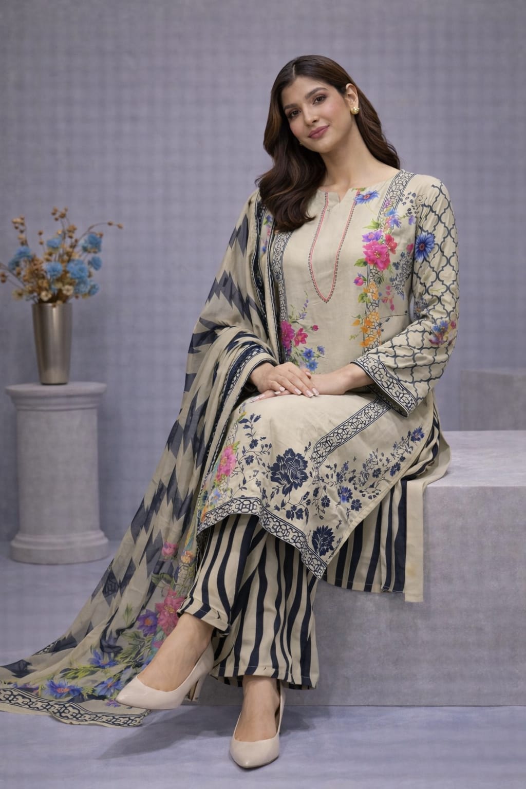 🌸 Zubi 3 Piece Premium Lawn Suit – 4 Season Stitched Dress for Women | Femmi Prets  👗✨