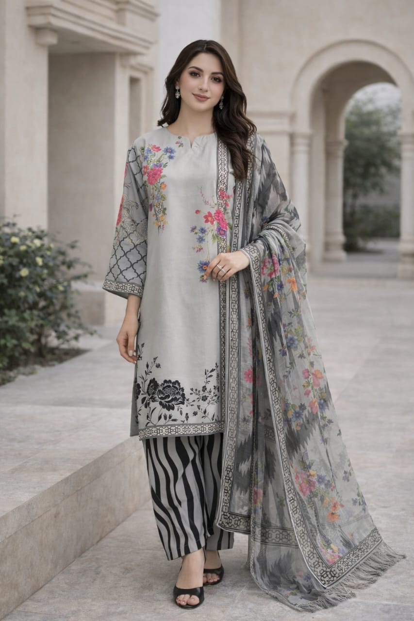 🖤 Zeebra 3 Piece Premium Guff Lawn Suit – 4 Season Stitched Dress for Women | Femmi Prets 👗✨