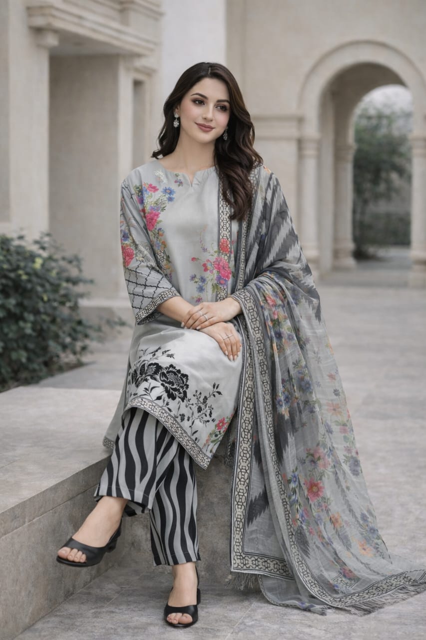 🖤 Zeebra 3 Piece Premium Guff Lawn Suit – 4 Season Stitched Dress for Women | Femmi Prets 👗✨